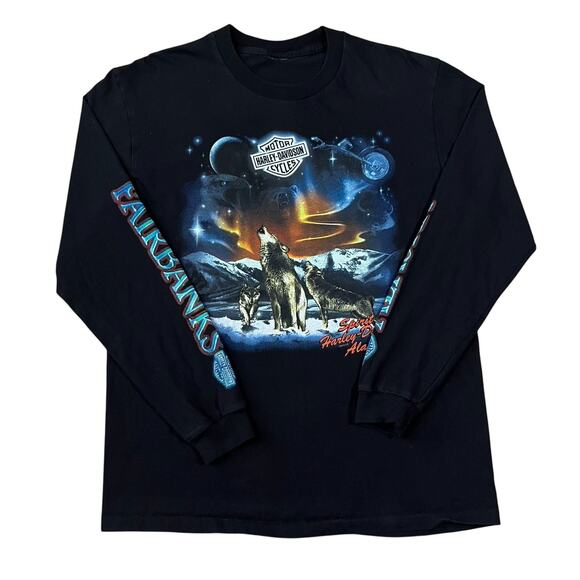Harley Davidson Fairbanks Alaska Wolf Long Sleeve Graphic Shirt Size Large - Picture 1 of 5